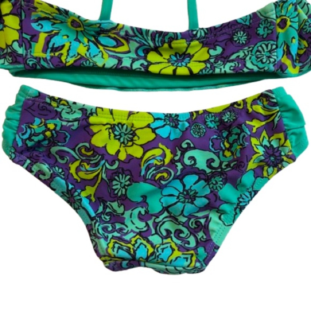 NWT Kanu Surf Karlie Purple Aqua Floral Bikini Set Size 2T - Picture 6 of 6